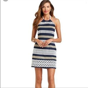 Lilly Pulitzer Navy, Gold and White Halter Dress | Color: Blue/Gold | Size: 6